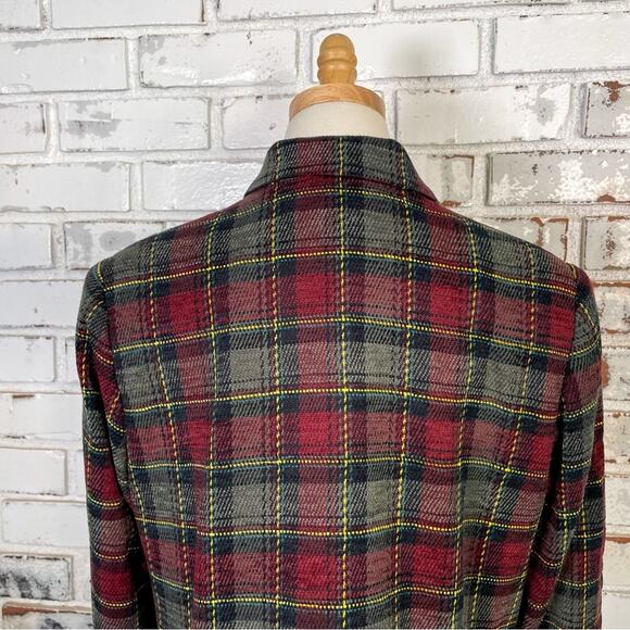 Vintage 90s Sag Harbor Burgundy Green Plaid Womens Button-down Blazer Jacket - Picture 8 of 9